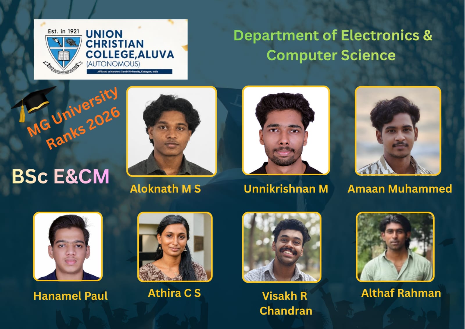 Congratulations to the UG Rank Holders